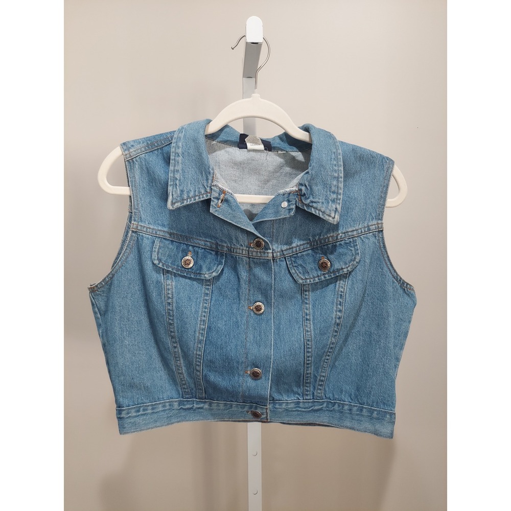 Faded Glory Vintage Denim Vest Crop L Western Y2K Americana Trucker Cottage